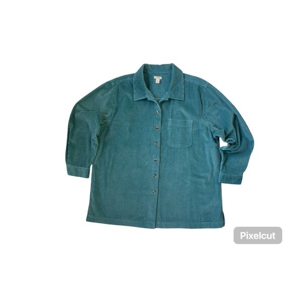 L.L. Bean Women’s 1X Corduroy Shirt Jacket Teal Green Button Front Shacket 1X - Picture 9 of 10